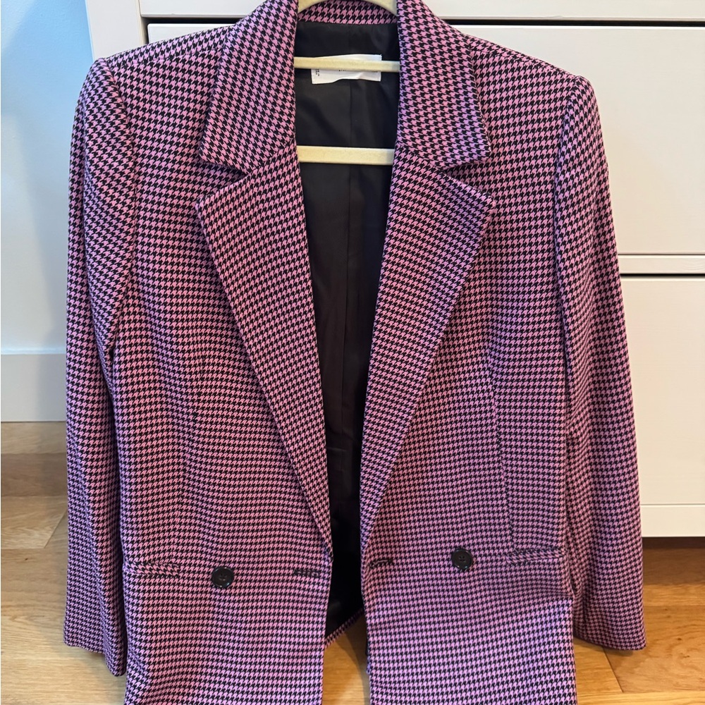 Houndstooth Blazer in Pink and Black